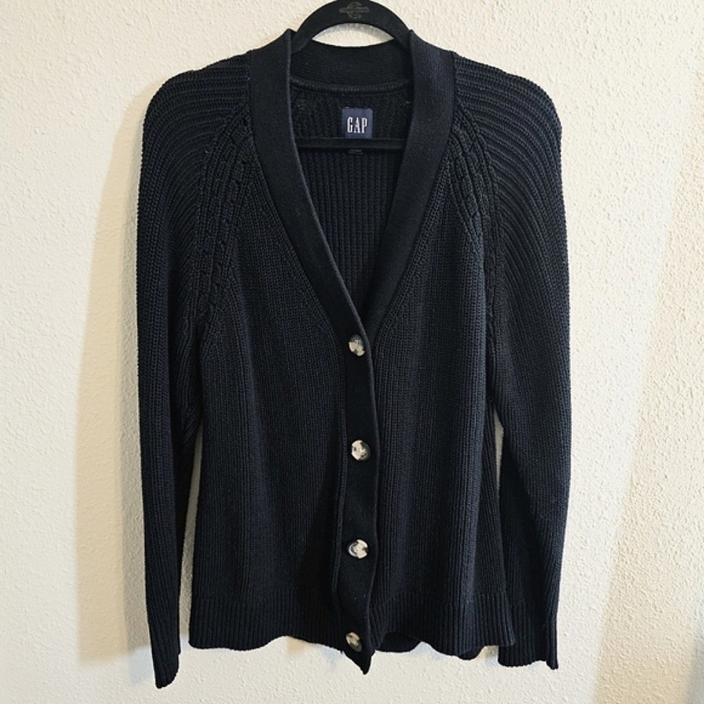 Gap | Boyfriend V-Neck Button Down Black Cardigan 100% Cotton Size Large